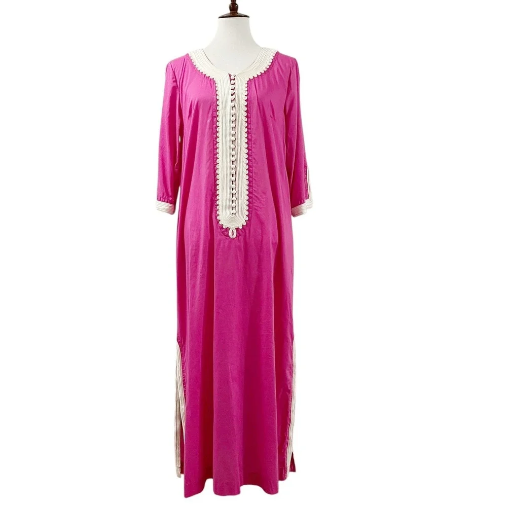 Soft Surroundings Fuchsia Maxi Dress White‎ Ornate Trim Size Medium - Picture 2 of 13